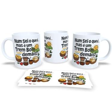 Imagem de Caneca de Cerâmica Branca com Frase Engraçada, Design Colorido com Ilustração de Mulher, Tema Café e Biscoitos (21082)