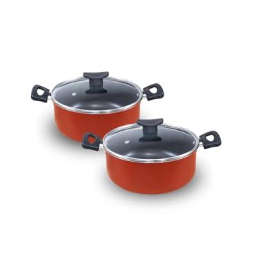 Imagem de Conjunto 2 Panelas Caçarola Antiaderente Teflon Pequena 16 e 18cm para Cozinha (Vermelho c Preto)