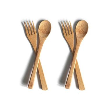 Imagem de Rainforest Bowls Utensílios de bambu reutilizáveis (pacote com 2) - Colher de madeira + garfo - Conjunto de talheres ecológicos e compostáveis