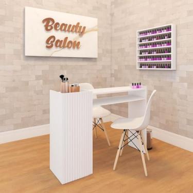 Imagem de Mesa de manicure profissional grande com detalhes listrados, ideal para salões de beleza, cabeleireiros, salões de unhas em gel, mesas de estudo, massagens nos pés e serviços de manicure(BRANCO)