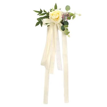 Imagem de Zyyini Linda Flor Amarela Nas Costas da Cadeira Com Fio Enrolado e Fita de Cetim para Decoração de Casamento, 8 Peças, Ideal para Danças (#10)