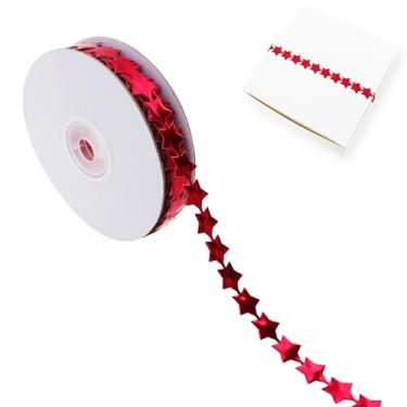 Imagem de Vignor Rolo de fita estrela, tecido, renda, costura, corda, para embrulho de presente, acessórios para mães, suprimentos para decorações de Natal, artesanato DIY (22 jardas vermelho)