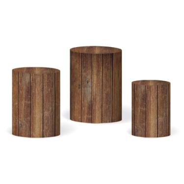 Imagem de Trio Capas Cilindros Tronco Madeira Veste Fácil em Tecido com Elástico para Festas(MODELO 04)