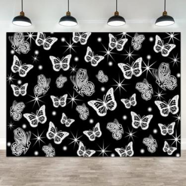 Imagem de ASDCXZ Pano de fundo de borboleta preta Y2K de 3 x 2,4 m para sessão de fotos de festa dos anos 2000, decoração romântica do dia dos namorados, faixa antiga dos anos 90, acessório para cabine de fotos