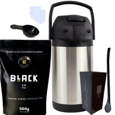 Imagem de Kit Tereré Black Erva Mate 500g Garrafa Térmica 2,5L Copo Acrílico 270ML e Bomba de Ferro (HORTELÃ ICE)