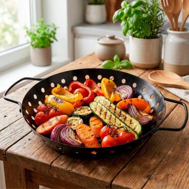 Imagem de Assadeira Grelha Churrasqueira Cesto Redonda Em Metal 24cm