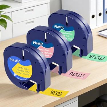 Imagem de Substituição de fita de etiqueta compatível com refis Dymo Label Maker LT-100H LT-100T 200B, pacote com 3 (rosa Sakura, verde abacate, amarelo), 12 mm x 4 m (0,47" x 13')