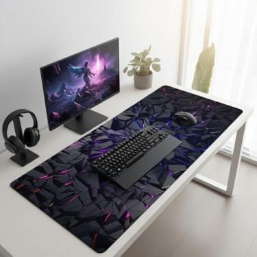 Imagem de Tapete de mouse para jogos futurista extragrande, tapete de mesa preto com linhas neon vibrantes, base de borracha antiderrapante e bordas costuradas, decoração moderna para jogadores