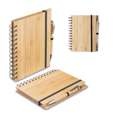 Imagem de Caderno de Anotações com Capa de Bambu, Espiral, 14 x 9 cm, 60 Folhas Pautadas, com Caneta de Bambu e Elástico (3)