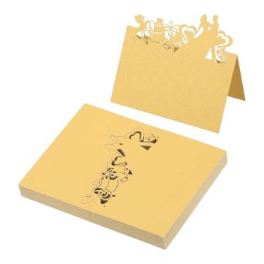 Imagem de PATIKIL 50 peças de cartões de casamento, cartões de nome, papel com glitter, etiquetas de assento dobradas para mesa, buffet, recepção, jantar, festa, dourado