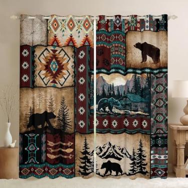 Imagem de Feelyou Cortinas de urso para quarto, sala de estar, cabana rústica, country, 30%-50%, cortinas escurecidas, tratamento de janela exótica, sudoeste, 2 painéis, decoração de quarto de 106 x 232 cm
