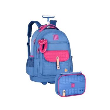 Imagem de Kit Mochila Rodinha Rebecca Bonbon Plush Dreams Estojo Box Feminina Escolar (Azul)