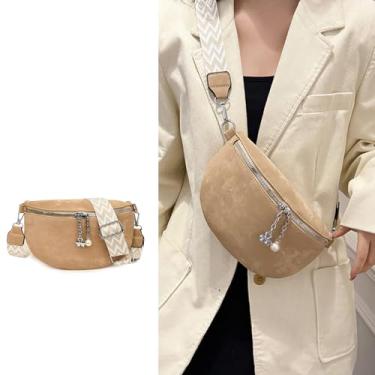 Imagem de Bolsa tiracolo feminina de couro vegano, pochete espaçosa para uso diário, Caqui, Clássico