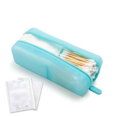 Imagem de Visfresh Estojo de viagem de cotonete de algodão – Dispensador portátil à prova d'água 2 em 1 para almofada quadrada de algodão, fio dental, pino bobbi, kit de unhas, organizador de acessórios de