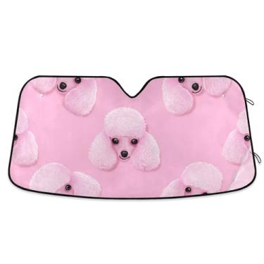 Imagem de Protetor solar personalizado fofo para cães Poodles rosa para para-brisa de carro dobrável caminhão carro para protetor de janelas frontais S, 134,6 cm x 59,7 cm