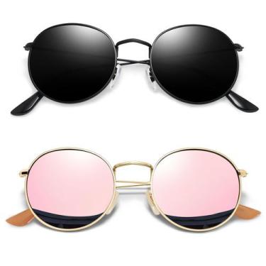 Imagem de Gafas de Sol Redondas Polarizadas Joopin Metal UV400 Negro/Rosa
