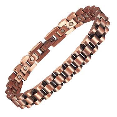 Imagem de Pulseira feminina YINOX de cobre com aço inoxidável e cor de cobre com ímã para presente moderno (feminino)
