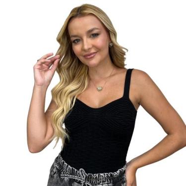 Imagem de Cropped Feminino Tricot Alcinha Trançado Canelado Moda Verão Confortáv