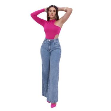 Imagem de Calça Wide Leg pantalona lavagem media cintura alta - Ninas Boutique, 