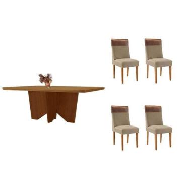 Imagem de Sala Jantar Mesa Nevada Tampo Curvo 180cm+6 Cadeiras Tilia Madeira Nat