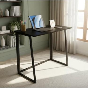 Imagem de Escrivaninha Dobrável ou Fixa Estilo Industrial para Computador e Notebook – Mesa Compacta Portátil para Home Office e Estudo(Preta - articulada)