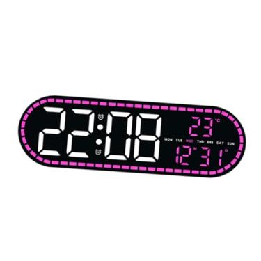 Imagem de Baoblaze Relógio de parede LED retangular com despertador digital, exibição de data/hora/semana e temperatura, ideal para escritório, quarto ou dormitório, Luz Rosa