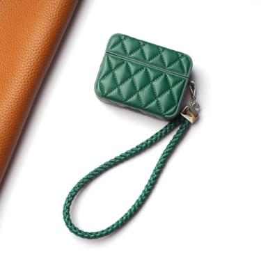 Imagem de Capa MC Fashion para AirPods Pro 2, capa protetora acolchoada de couro PU com cordão trançado padrão de diamante fino compatível com AirPods Pro/Pro 2 (verde)