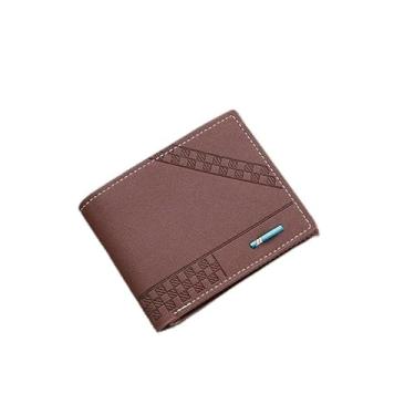 Imagem de Carteira masculina com clipe para dinheiro, carteira masculina com porta-cartão de crédito, carteira antifurto de couro PU com bolso para moedas, Marrom, Clássico