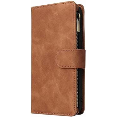 Imagem de GANYUU Capa carteira para iPhone 14/14 Max/14 Pro/14 Pro Max, bolsa com zíper multi-cartão flip top, com suporte de slot para cartão, capa de telefone celular resistente ao desgaste anti-arranhões e quedas (cor: marrom, tamanho: 14 Pro 6.