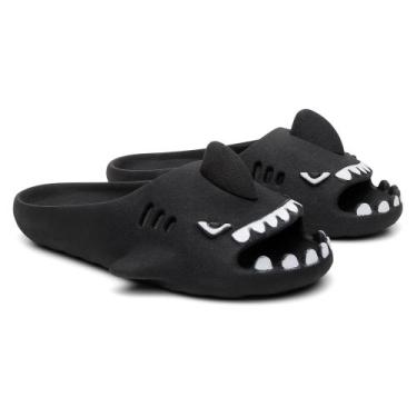 Imagem de Chinelo Infantil Sharky Tubarão Nuvem Slide Confortável Kids, Preto, 2