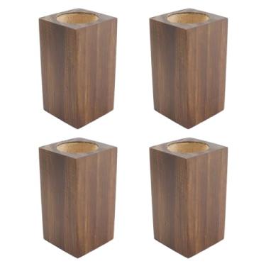 Imagem de Tsnamay Elevadores de madeira de pinheiro cuboide vermelho retrô, furos redondos de madeira, reforçador de madeira resistente, ajuste no orifício interno de 5 cm de altura de 10 cm para mesas de café