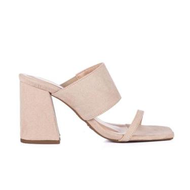 Imagem de Sandália Feminina Moda Karina Salto Alto Grosso 9cm, 37, Nude, Feminin