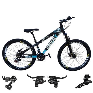 Imagem de Bicicleta 26 VikingX T25 21v Cambios Traseiro e Dianteiro e Trocador Shimano Pneu Aro 26 Balão Preto-Unissex