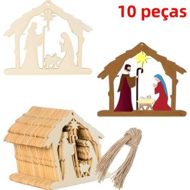 Imagem de Kit De Pintura DIY De Presépio De Madeira Com 10 Peças Em Formato Para