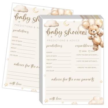 Imagem de Cartões de previsões e conselhos de chá de bebê de urso, jogos de chá de bebê para menino ou menina, jogos de revelação de gênero de urso de balão, conselhos e desejos para os novos pais, 30 cartas