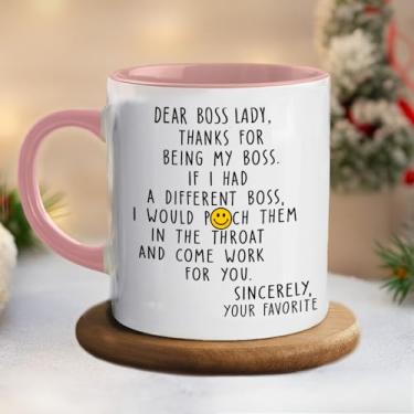 Imagem de Pawfect House Caneca de destaque Dear Boss Lady, presentes engraçados de Natal para colegas de trabalho, presentes de senhora chefe para mulheres, caneca de café de cerâmica, presente de agradecimento