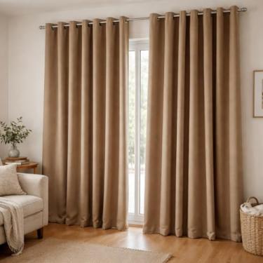 Imagem de Cortina Blackout Para Janela de Quarto e Sala 2,70 x 2,30 m – Tecido com Ilhós Cromados, Bloqueia a Luz, Reduz Calor e Garante Privacidade (Avelã)