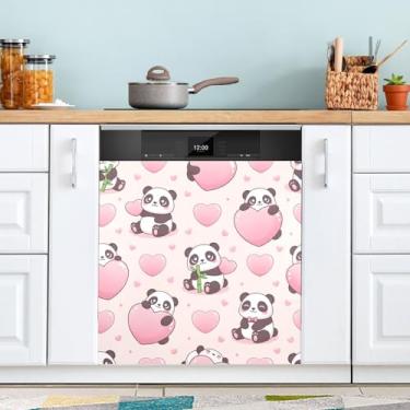 Imagem de ATTX Capa magnética para lava-louças Pandas dos Namorados | Adesivo decorativo de eletrodomésticos de 58 x 66 cm para armários domésticos e eletrodomésticos #429