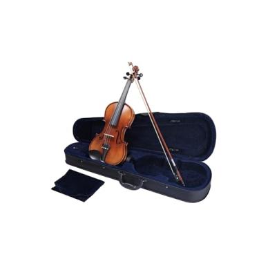 Imagem de GKW Music Kit de violino para estudantes iniciantes – Conjunto de violino de madeira maciça com acabamento fosco com escala de ébano, cauda de fibra de carbono, estojo triangular, arco e colofónia