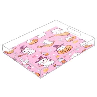 Imagem de xigua Bandeja de servir de acrílico fantasma de Halloween com alças à prova de derramamento, bandejas decorativas de festa de Halloween, bandeja organizadora de bancada para banheiro, cozinha, 30,5 x