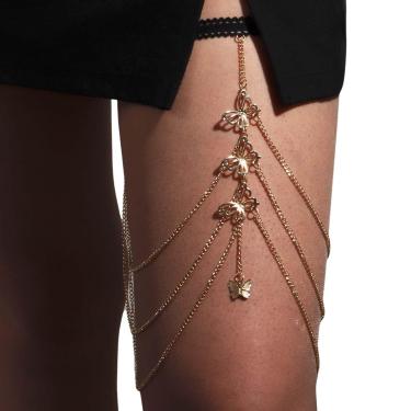 Imagem de Body Chain Corrente Coxa Strass Dourado Borboletas Feminino