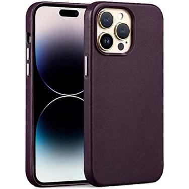Imagem de VEVEL Capa de telefone traseira de couro premium, para Apple iPhone 14 Plus 2022 à prova de choque resistente a arranhões [carregamento magnético sem fio] capa de proteção (cor: roxo)