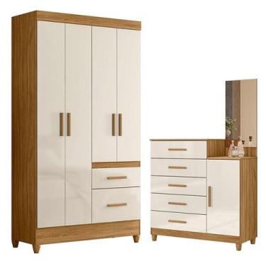 Imagem de Guarda Roupa Solteiro Madri e Cômoda Lisboa Freijó Off White  Moval