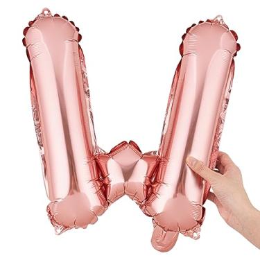 Imagem de Balão de 40,6 cm Balloonify, 1 balão de festa reutilizável – Letra W, autovedante, balão metálico de alumínio em ouro rosa, à prova de umidade, filme embutido para pendurar – Restaurantware