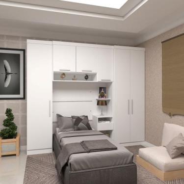 Imagem de Quarto de Solteiro com Guarda Roupas e Mesa de Cabeceira Alpes Luciane