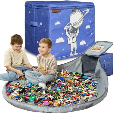 Imagem de Organizador de armazenamento de brinquedos 3 em 1 com tapete de brinquedo para Lego e dois tijolos - bolsa de armazenamento de fácil limpeza para sala de jogos infantil - Caixa de cubo / recipiente