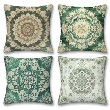 Imagem de YucZiken Capas de almofada vintage Bohemia 45,7 x 45,7 cm | Conjunto de 4 capas de almofada boho envelhecidas | Decoração de casa de fazenda para sofá | Fronhas decorativas estilo persa
