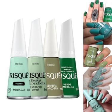 Imagem de Kit 5 Esmaltes Risqué Tons de Verde Esmalte Cremosos 8ml (4 Cores Verde)