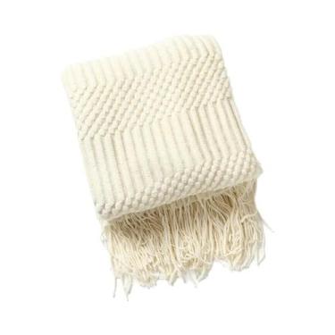 Imagem de Cobertor Leve De Acrílico Tricotado Em Estampa Xadrez Rosa Com Franjas