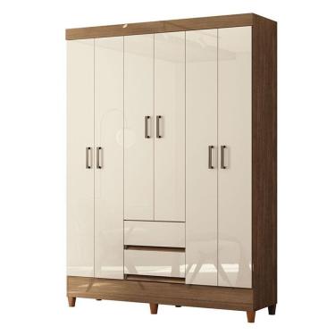 Imagem de Guarda Roupa Casal 6 Portas Com Pés Fit Jequitibá Off Acetinado - Santos Andirá